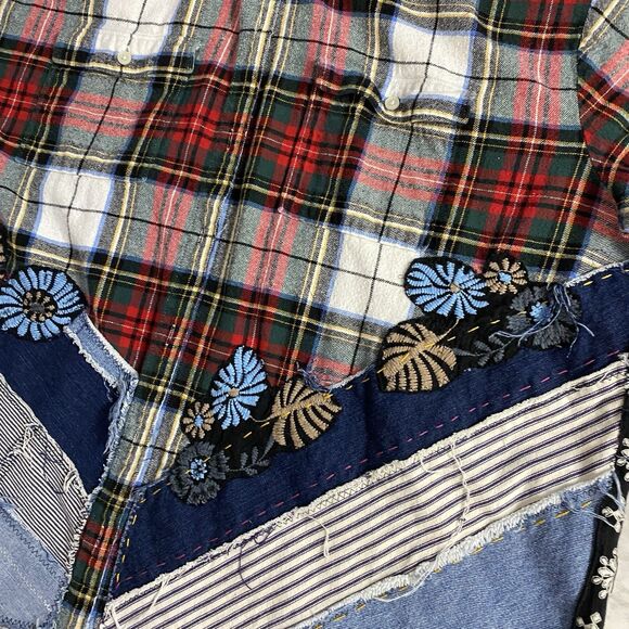 Flannel Shirt Womens 2XL Sugar Skull Shacket Upcycled Grunge Maximalist Rock - Picture 16 of 16